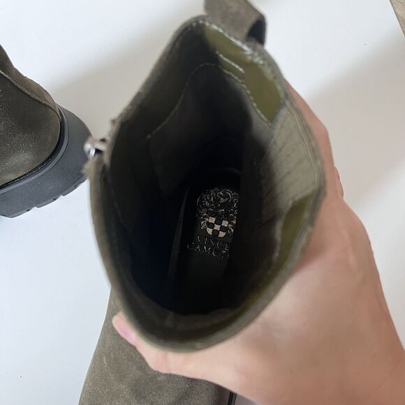 Vince Camuto Green Suede Neframes Zipper Block Heel Ankle Boots Size 8.5M - Picture 11 of 11